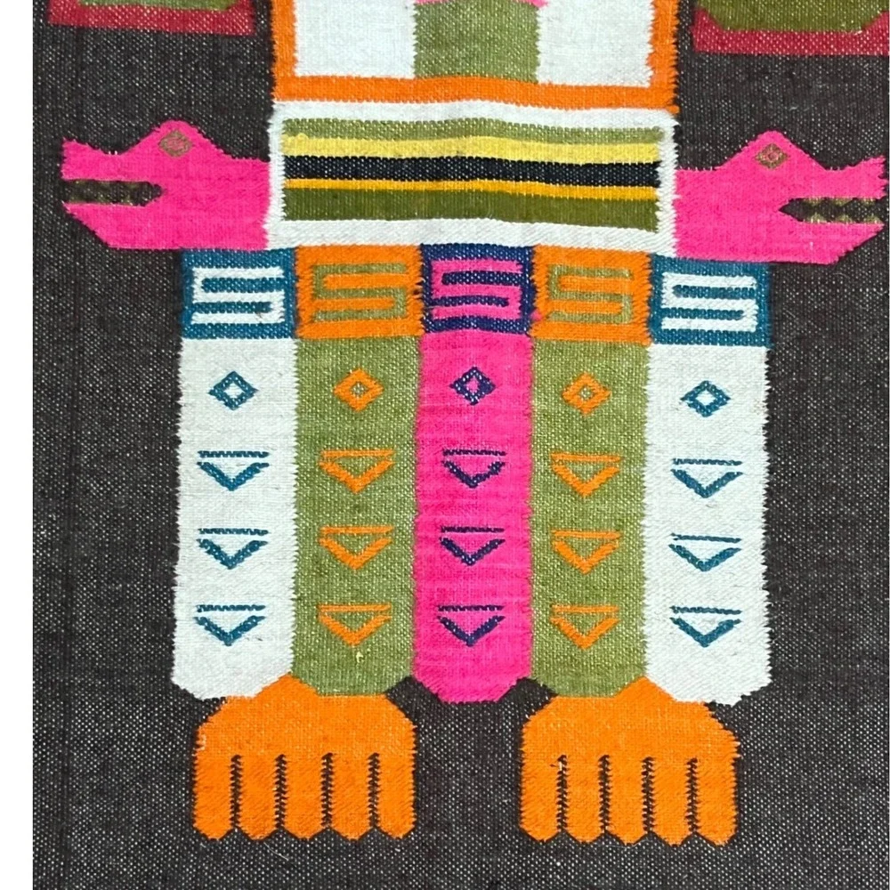 Vtg woven Brown Pink Wool Native Aztec Mayan Wall Hanging Tapestry Rug 45